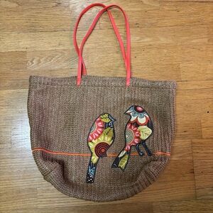 Vera Bradley Woven Two Birds On A Wire Natural Coastal Grandma Resortwear Tote